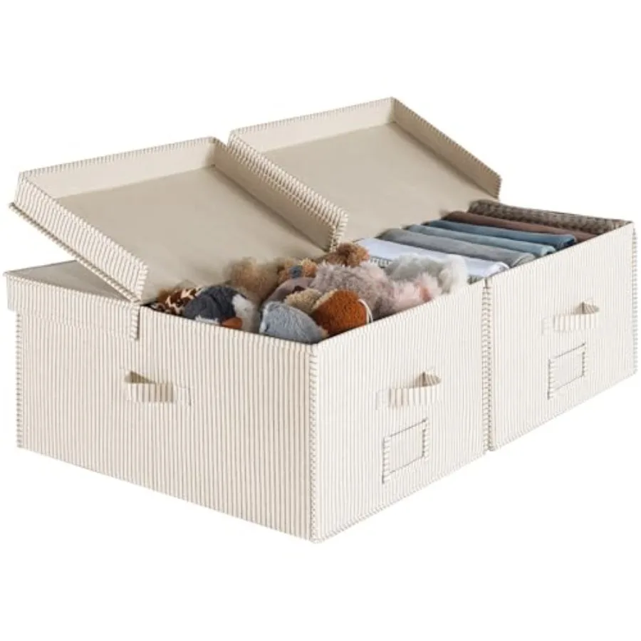

Extra Storage Bins with Lids, 55L Decorative Organizer with Divider Board, Fabric Boxes with Handles,,2-Pack