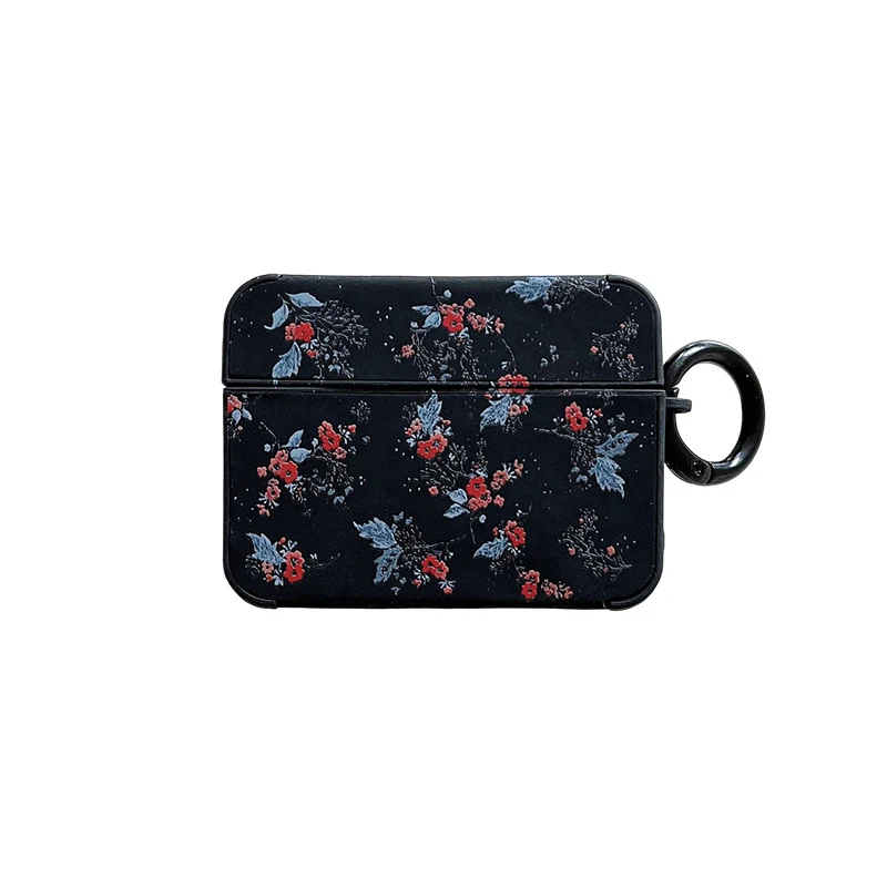 

Vintage Red Flowers Pattern Earphone Case for Apple AirPods 1 2 3 Pro With Keychain High Quality leather Earphone Cover