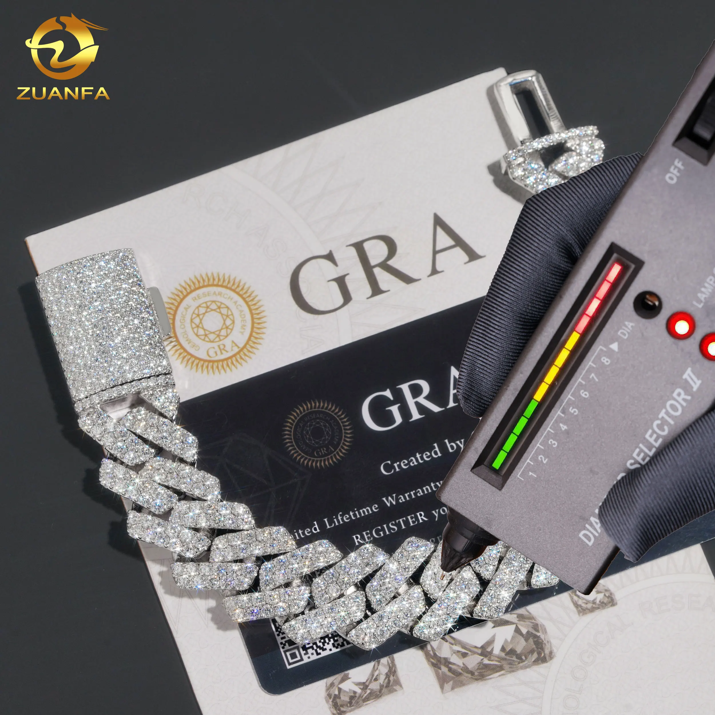 Fine Luxury Jewelry Bracelet S925 Sterling Silver White Gold Plated Moissanite Lab Diamond Men Cuban Link Bracelet..