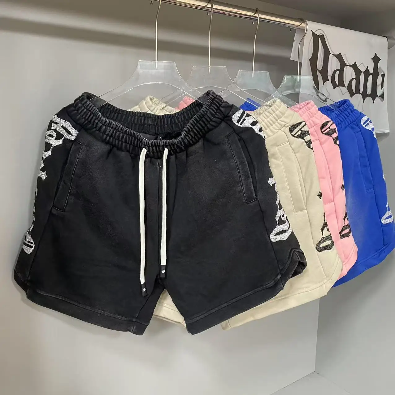 

Godspeed American High Street Summer Sport Casual Embroidered Pure Cotton Dstring orts Straight Leg Pants Boy's Casual Wear