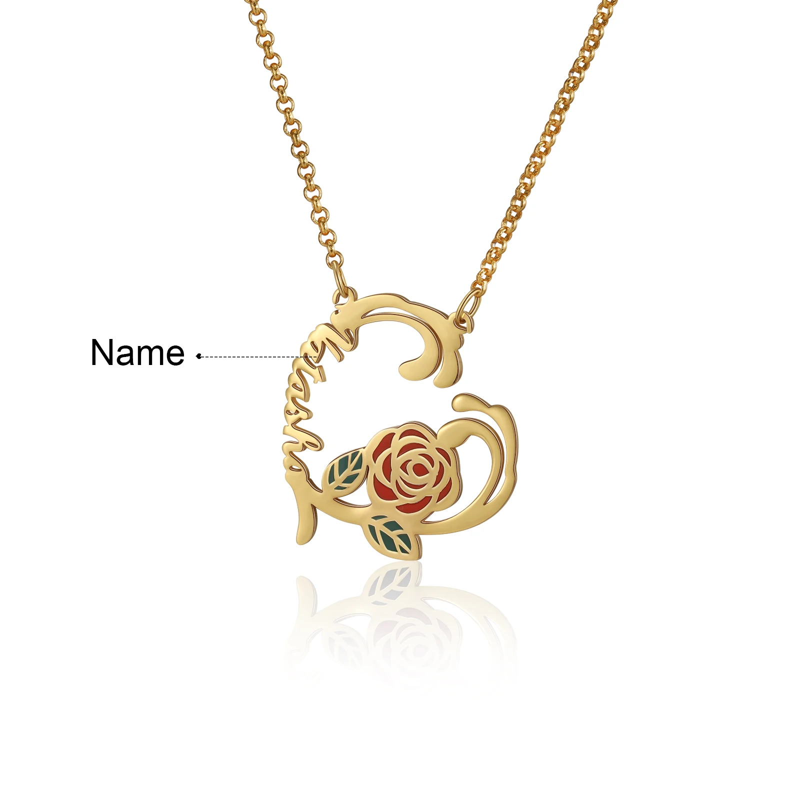 

Stainless Steel 18K Gold Plated Rose Name Necklace Custom Enamel Name Pendant Bridesmaids Gifts Christmas Gifts for Mom Jewelry