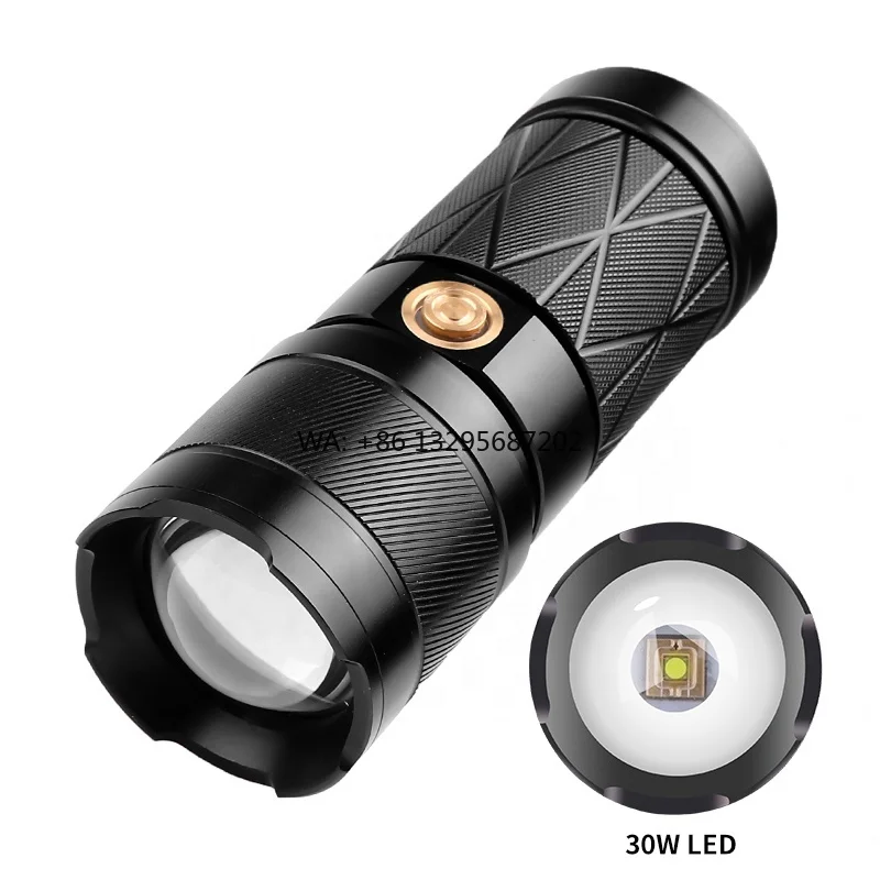 

Outdoor Lighting Tools Rechargeable Torch Light Long Distance 30W LED High Lumen Flashlight Type C Recharge Waterproof Powerbank