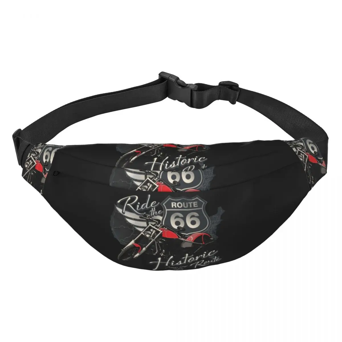 Custom Travel Motorcycle Ride Route 66 Fanny Pack US Numbered Highways Sling Crossbody Waist Bag Running Phone Money Pouch