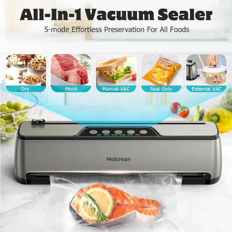 Molcrean Vacuum Sealer Machine Ultra Compact &Fully Automatic with Built-In Cutter Dry & Moist Mode  12-Inch Enhanced Seal Strip