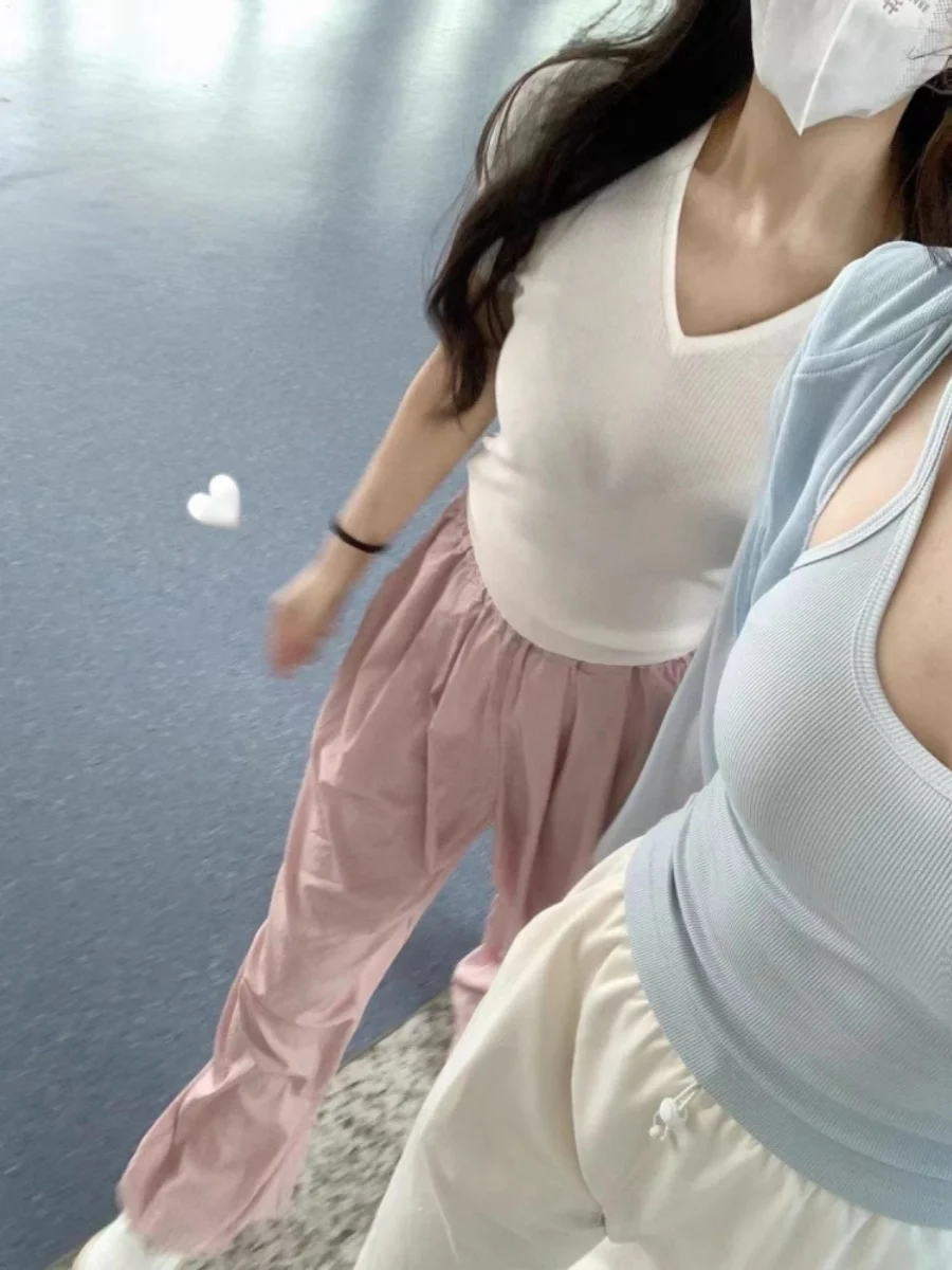 

Pink Slimming Casual Yamamoto Pants Women's Summer Thin Loose Straight Drapey Wide Leg Floor-Length Trousers High Waist