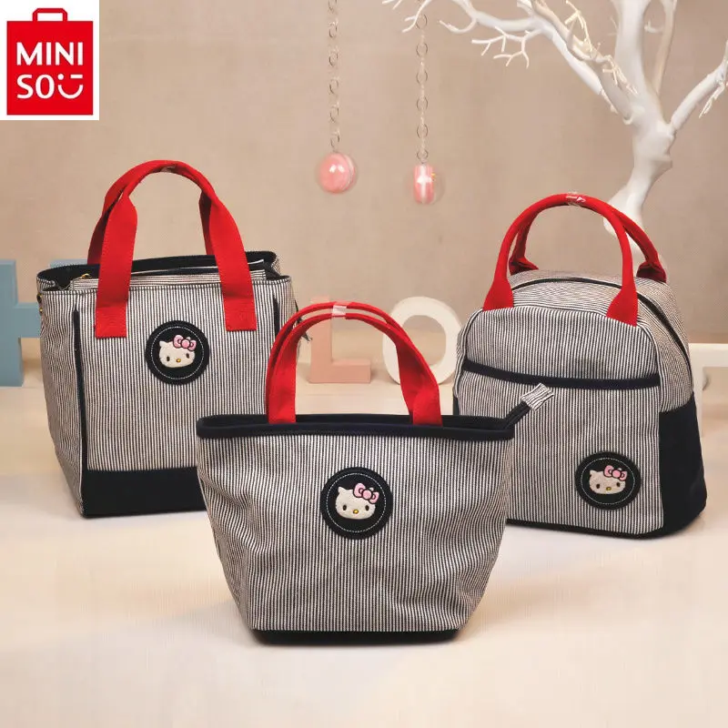 صندوق غداء كرتون MINISO Hello Kitty ، حقيبة طالب جديدة محمولة باليد ، حقيبة قماشية كاجوال بسيطة ، سعة كبيرة ، حقيبة الأم