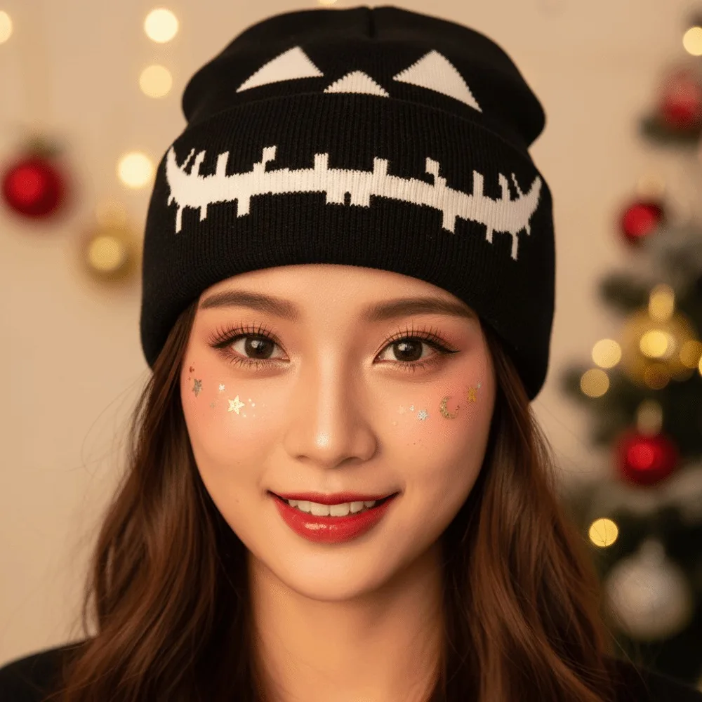 Knitted Fabric Pumpkin Beanie Hat Soft Texture Warm Halloween Knitted Cap High Elasticity Lightweight Hip Hop Skullcap
