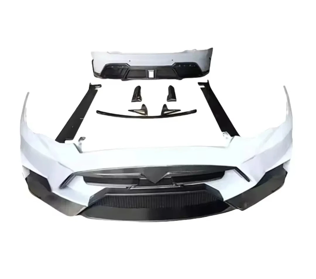 Half Carbon Fiber LD Style Full Car Modification Body Kit for  Model S Carbon Fiber Front Bumper Side Skirts Rear Bumper
