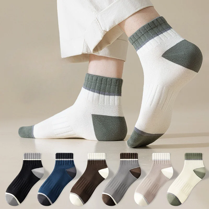 

6 Pairs Men's Short Knit Socks Spring Mid-Calf Athletic Black All-Season Adult Socks Set Black Cozy Socks Wholesale Hosiery 2026
