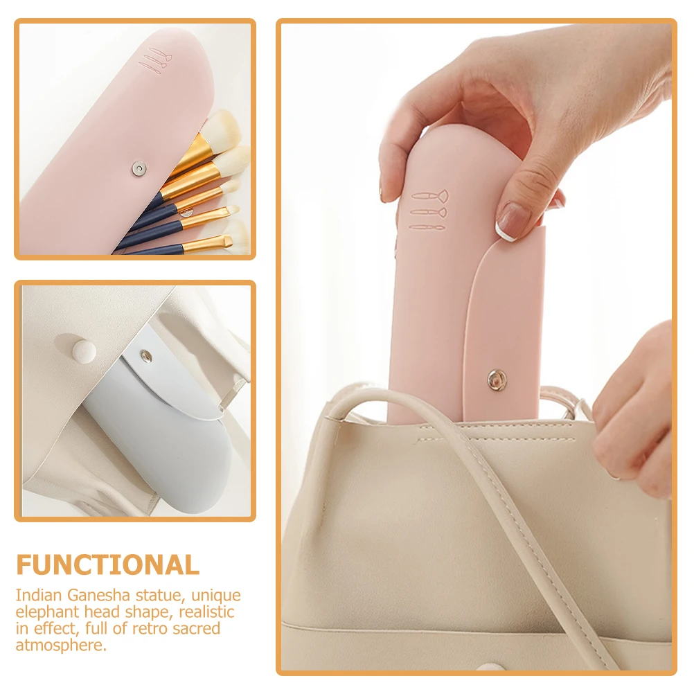 Soporte para brochas de maquillaje, bolsa de viaje de silicona, bolsa de belleza portátil rosa y gris, organizador de brochas compacto para cosméticos, 2 uds.