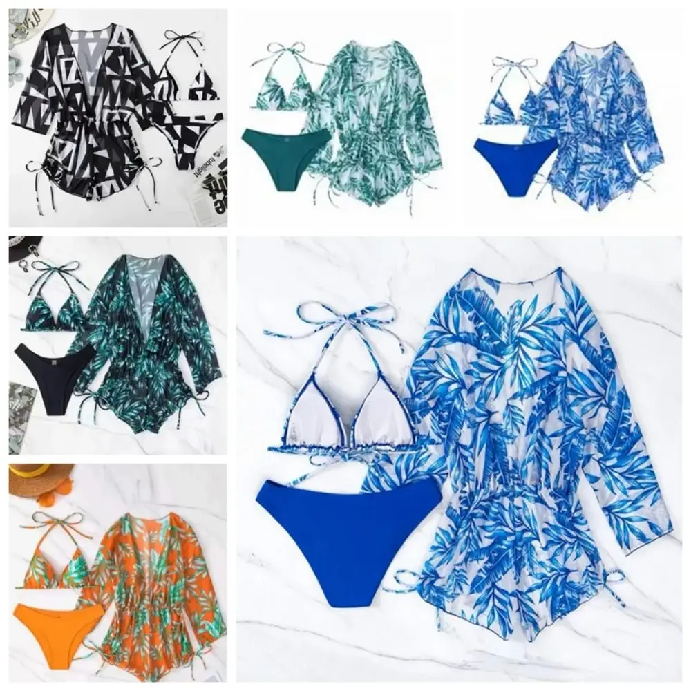 Bikini à imprimé floral pour femme, maillot de bain 3 pièces, bikini, soutien-gorge push-up, vêtements de plage, vacances