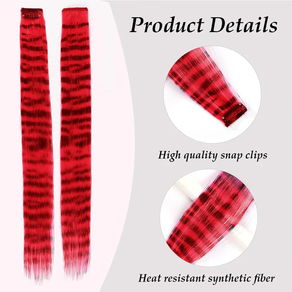 Extensiones de cabello con clip estampadas a rayas cabello sintético colorido reflejos 18 pulgadas lacio para uso diario y fiestas 5