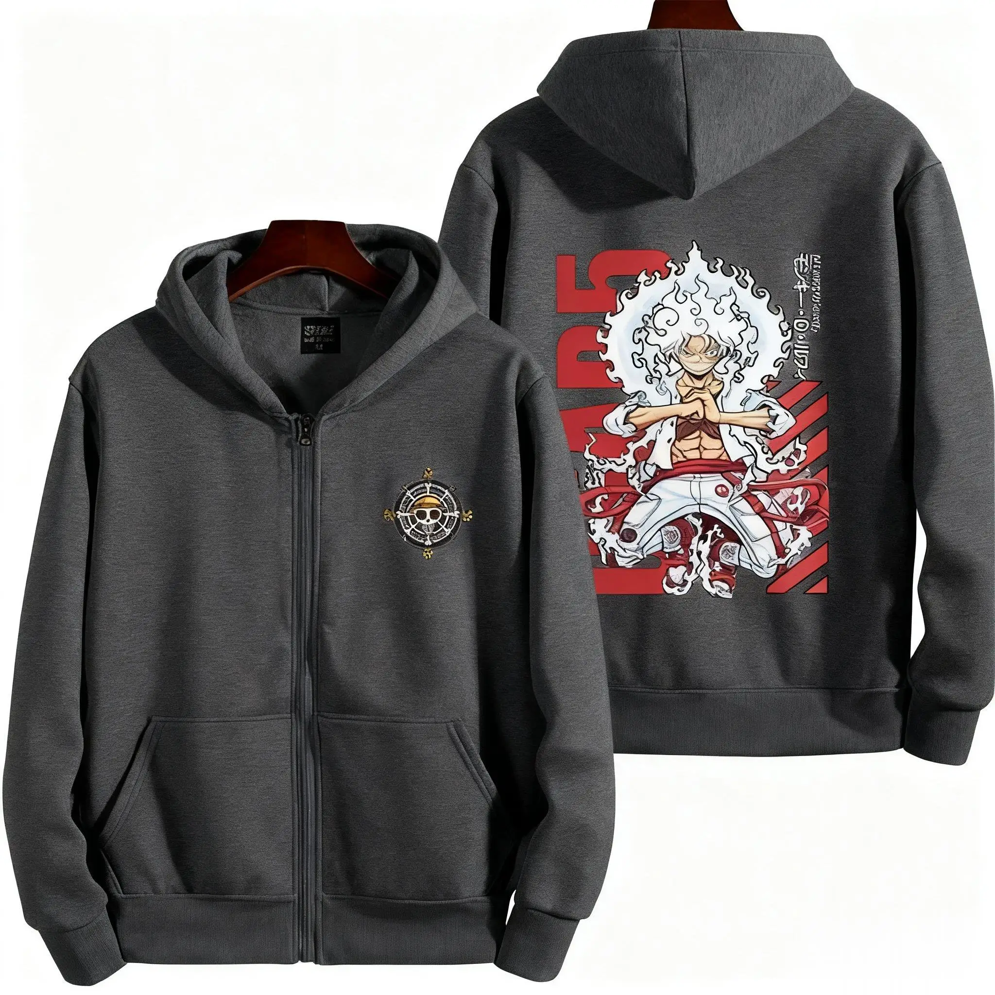 

Autumn Winter Fashion One Piece Luffy Anime Hooded Jacket Men Women Zip Up Sweatshirt Graphic Print Streetwear Loose Casual Coat