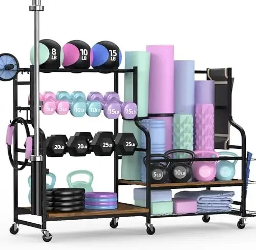 Weight Rack for Dumbbells, Home Gym Storage for Yoga Mat Dumbbells Kettlebells and Strength Training Equipment, Dumbbell Rack wi