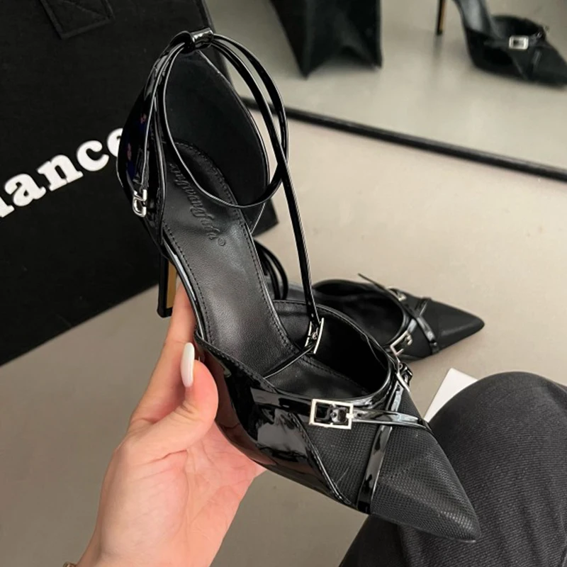 In New 2024 Fashion Buckle Sexy Ladies Pumps Shoes Pointed Toe Women Thin High Heels Sandals Shallow Luxury Female Sandals