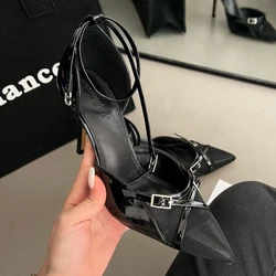 In New 2024 Fashion Buckle Sexy Ladies Pumps Shoes Pointed Toe Women Thin High Heels Sandals Shallow Luxury Female Sandals