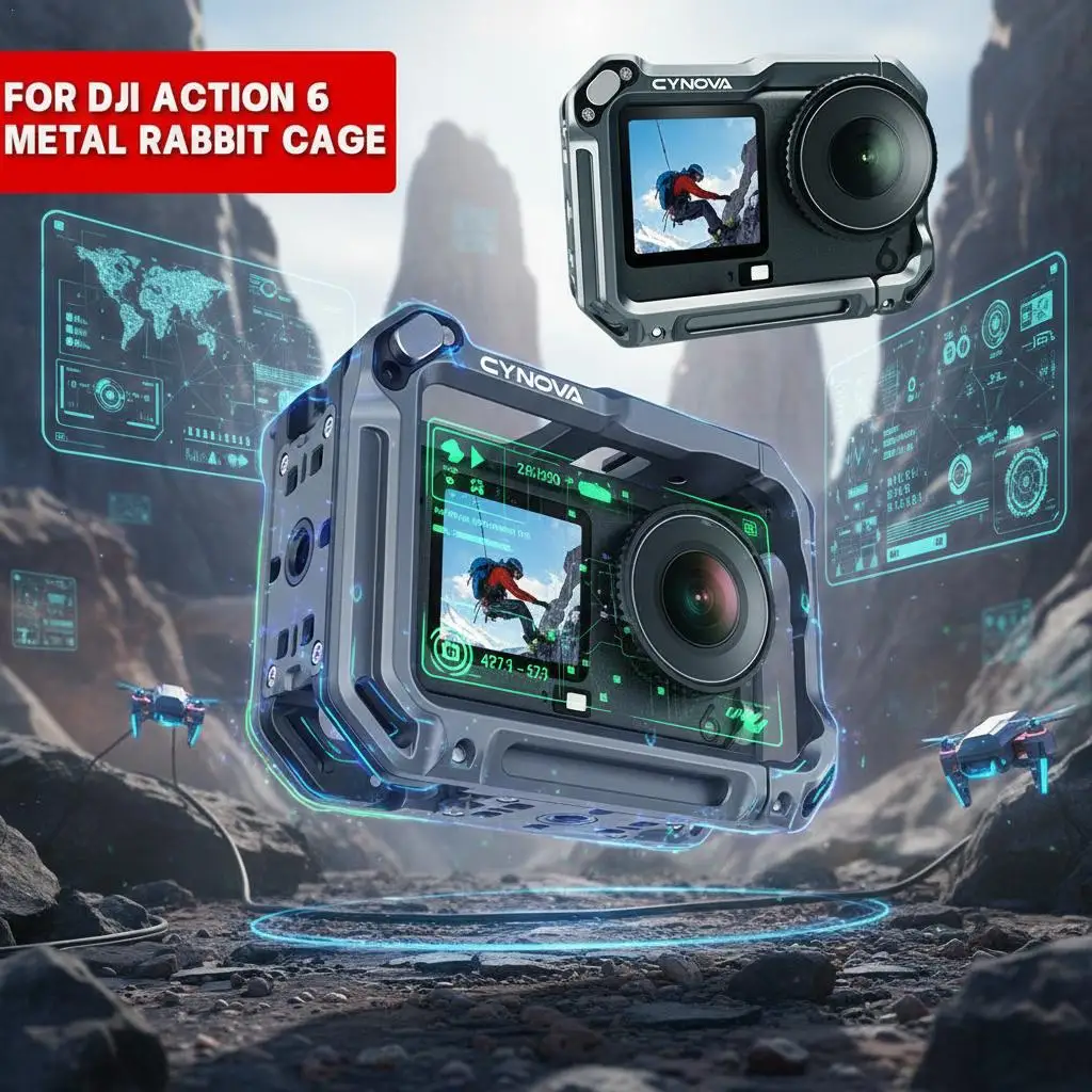   Pour dji ACTION6 Cage de lapin en m�tal Action Vlog Grip Mount Cage de lapin en m�tal � d�gagement rapide poign�e ergonomique accessoires de cam�ra