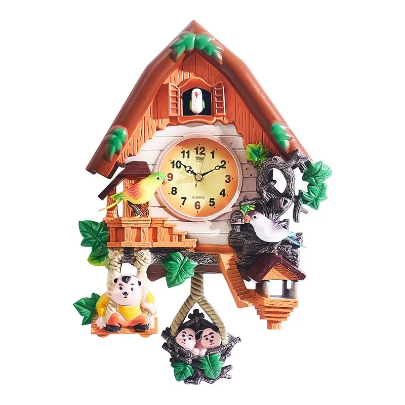 Cuckoo Sing Wall Clock Artistic Pendulum Hanging Clock Cartoon Vintage Home Decor Voice-Controlled  Kids Living Room Decor Clock