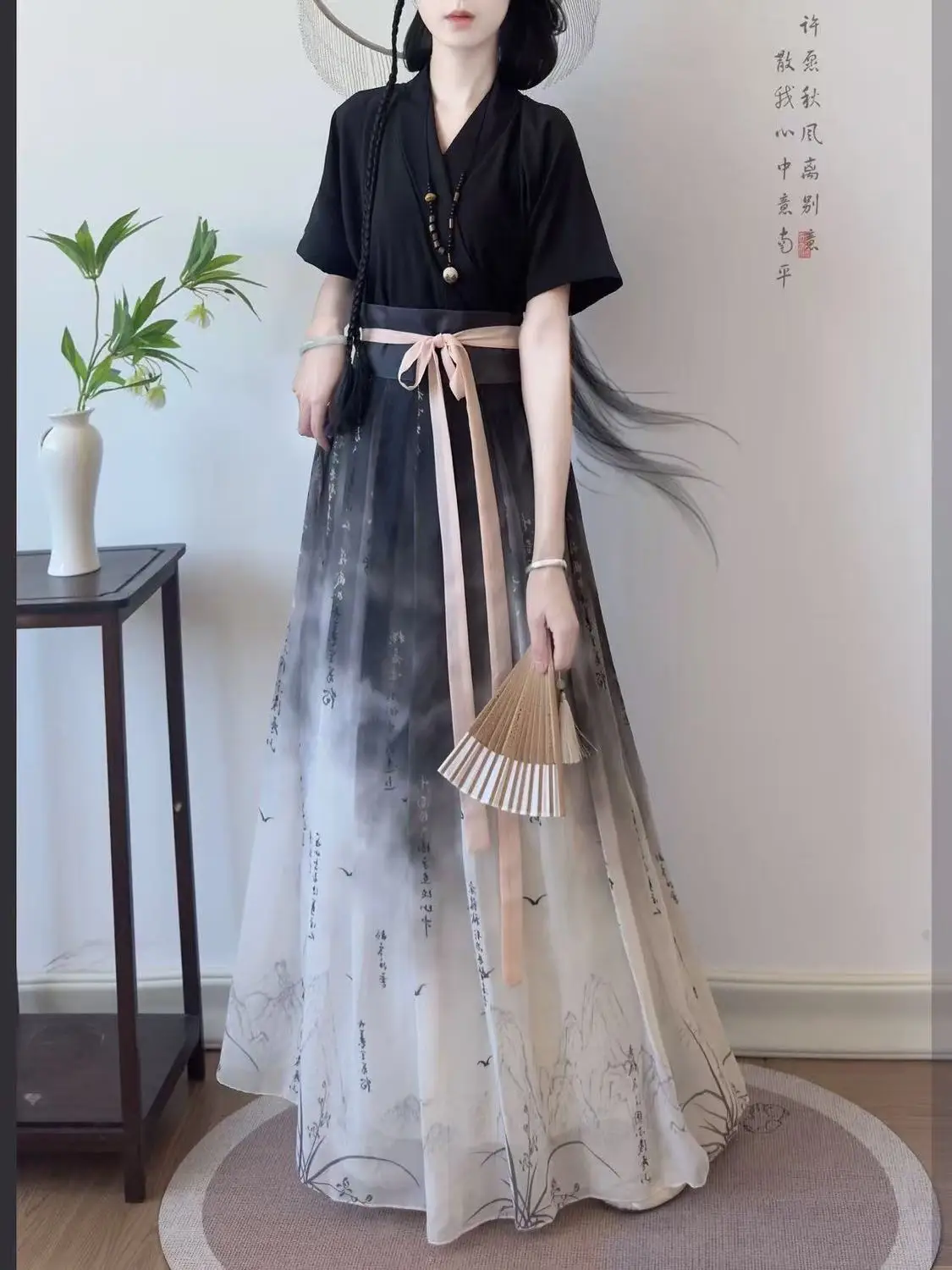 

New Chinese Style Women's Hanfu Printed Daily Set with Short Sleeves for Spring and Summer