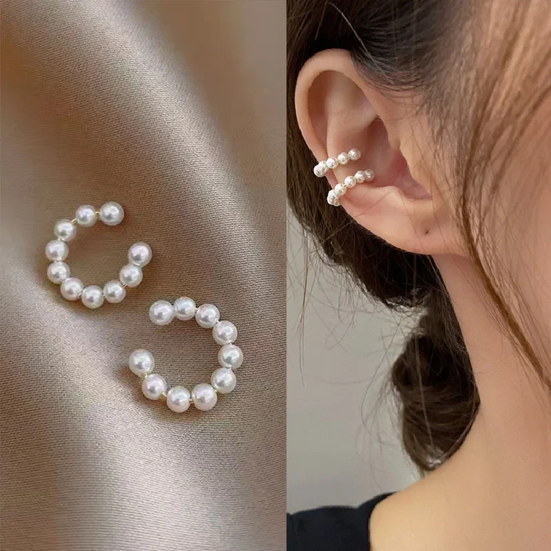 Elegant Imitation Pearl Ear Cuff Clip C-shaped Earrings Non-Piercing Ear Ring Minimalist Earrings for Women Fashion Jewelry