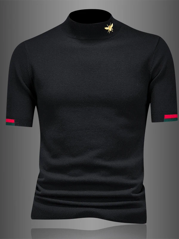 

Мужской вязаный шерстяной свитер ZhanChao с вышивкой пчелы, с высоким воротником, осенне-зимняя новинка