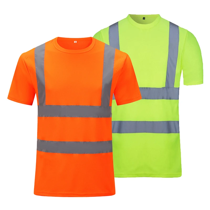 

Футболка Hi Vis Светоотражающая безопасная лаймово-оранжевая рубашка с коротким рукавом и круглым вырезом, двухцветная рабочая рубашка