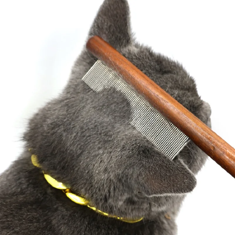 Cat Comb Stainless Steel Pet Hair Remover Wooden Handle Solid Cat Hair Comb Pet Grooming Dog Brush Cleaning Tool Pets Supplies