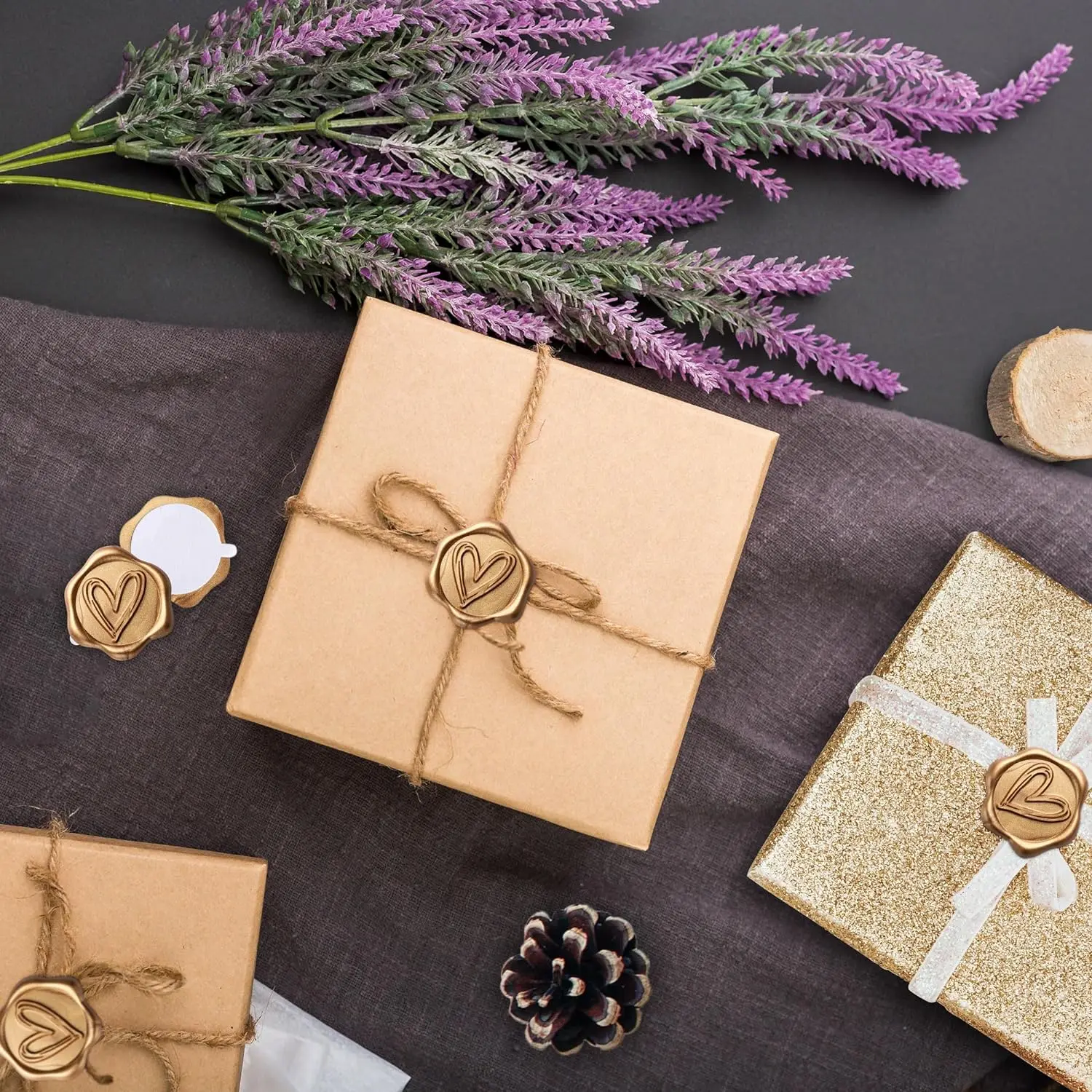 50/100pcs Heart Wax Seal Stickers, Envelope Seal Stickers Envelope Seals Self Adhesive Gold Stickers for Wedding Party Birthday
