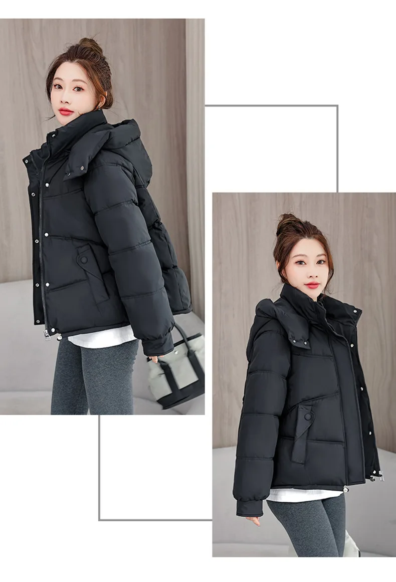 Winter Thick Puffer Coat Women Zip Up Windproof Russian Cold Weather Snow Jacket Detachable Hooded Outerwear Candy Color New
