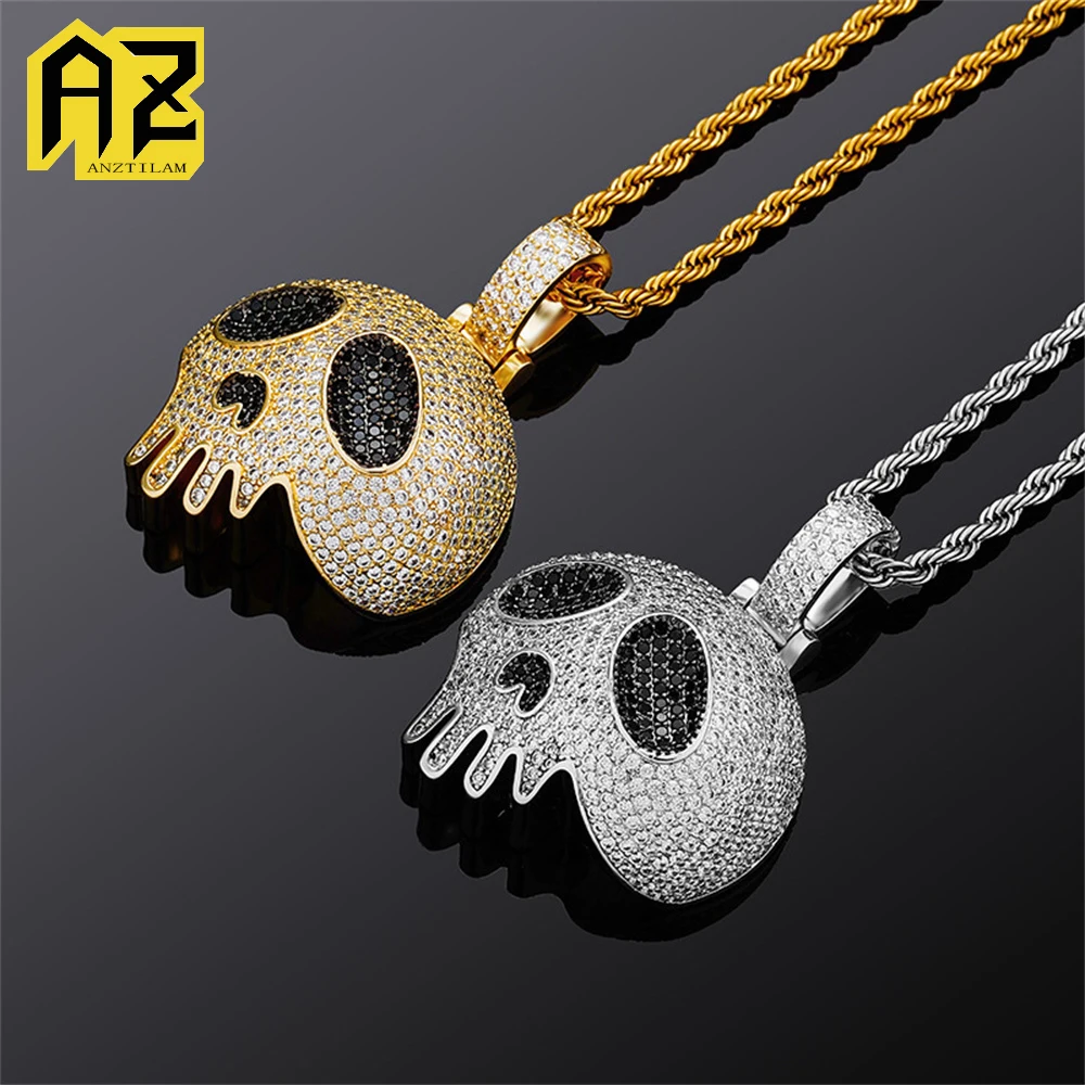 

Anztilam Iced Out череп кулон ожерелье с длинной цепочкой для женщин и мужчин латунь циркон хип-хоп ювелирные изделия Бесплатная доставка