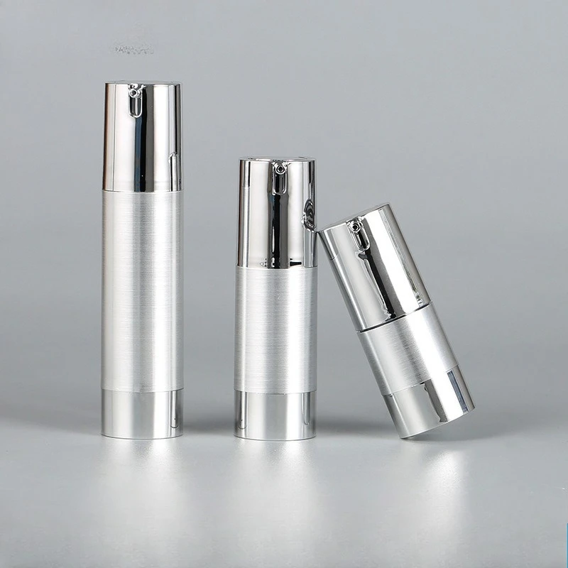 15/30/50ml Silver Travel Lotion Empty Vacuum Pump Bottle Portable Facial Cream Container Cosmetics Spray Refillable Dispenser