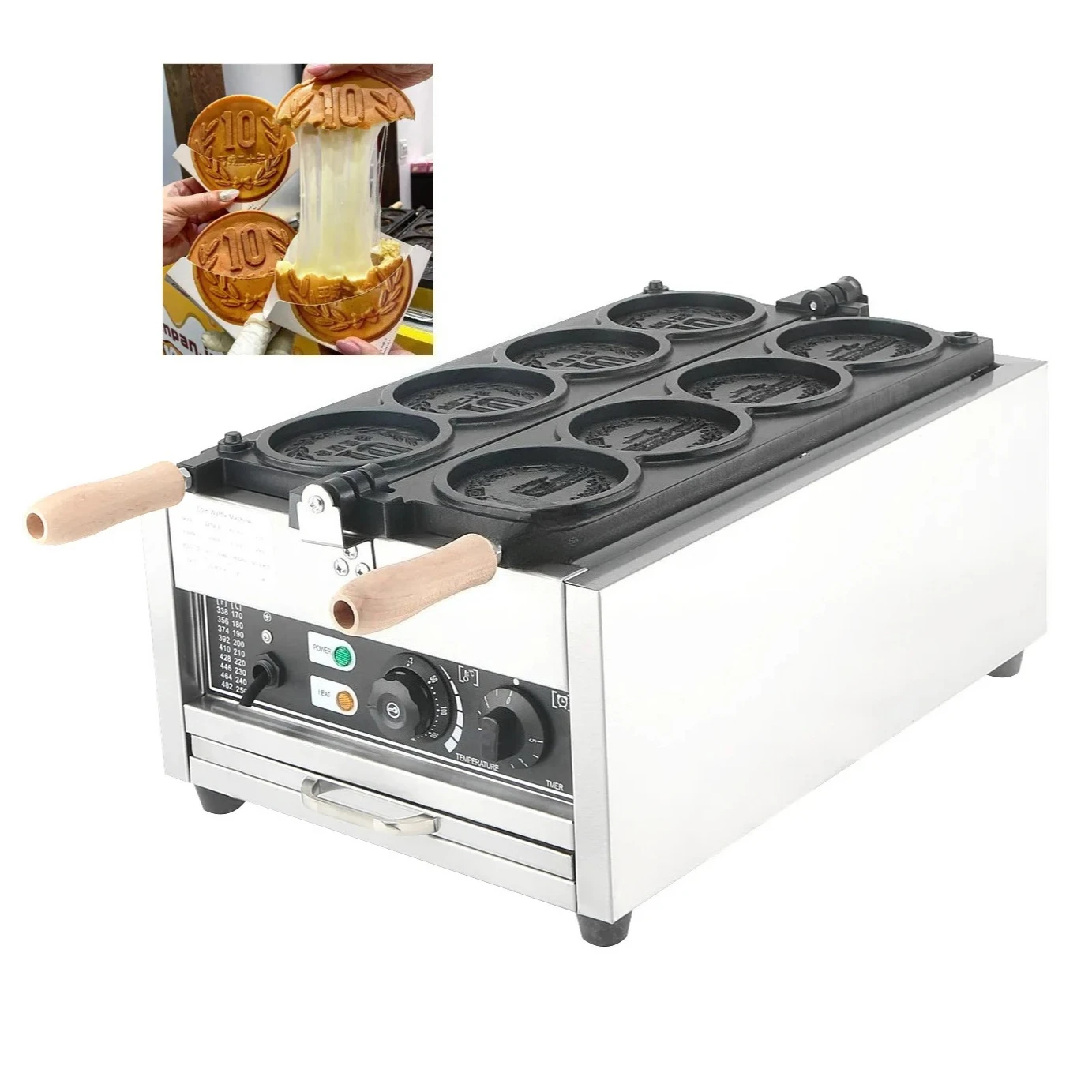 

Professional Electric Cheese Gold Coin Japanese/Korea Pancake Waffle Machine 10 Yen Commercial Restaurant Equipment