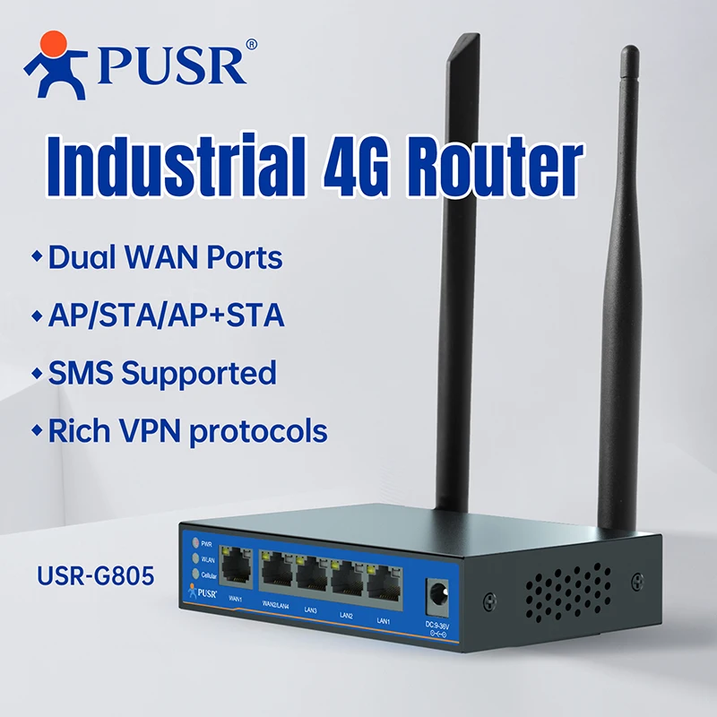 PUSR Global Band Dual SIM Industrial LTE Cat4 Cellular Router With 5 Ethernet ports Dual WAN Rich VPN Repeater USR-G805s-G