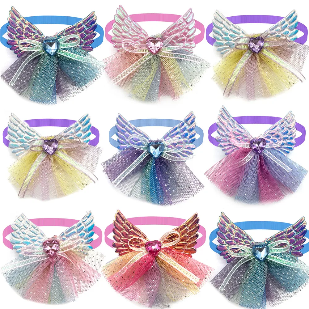 

50/100pcs New Fashion Pet Dogs Accessories Wing Style Small Puppy Cat Dog Bowties Fancy Lace Necktie Pet Grooming Supplies