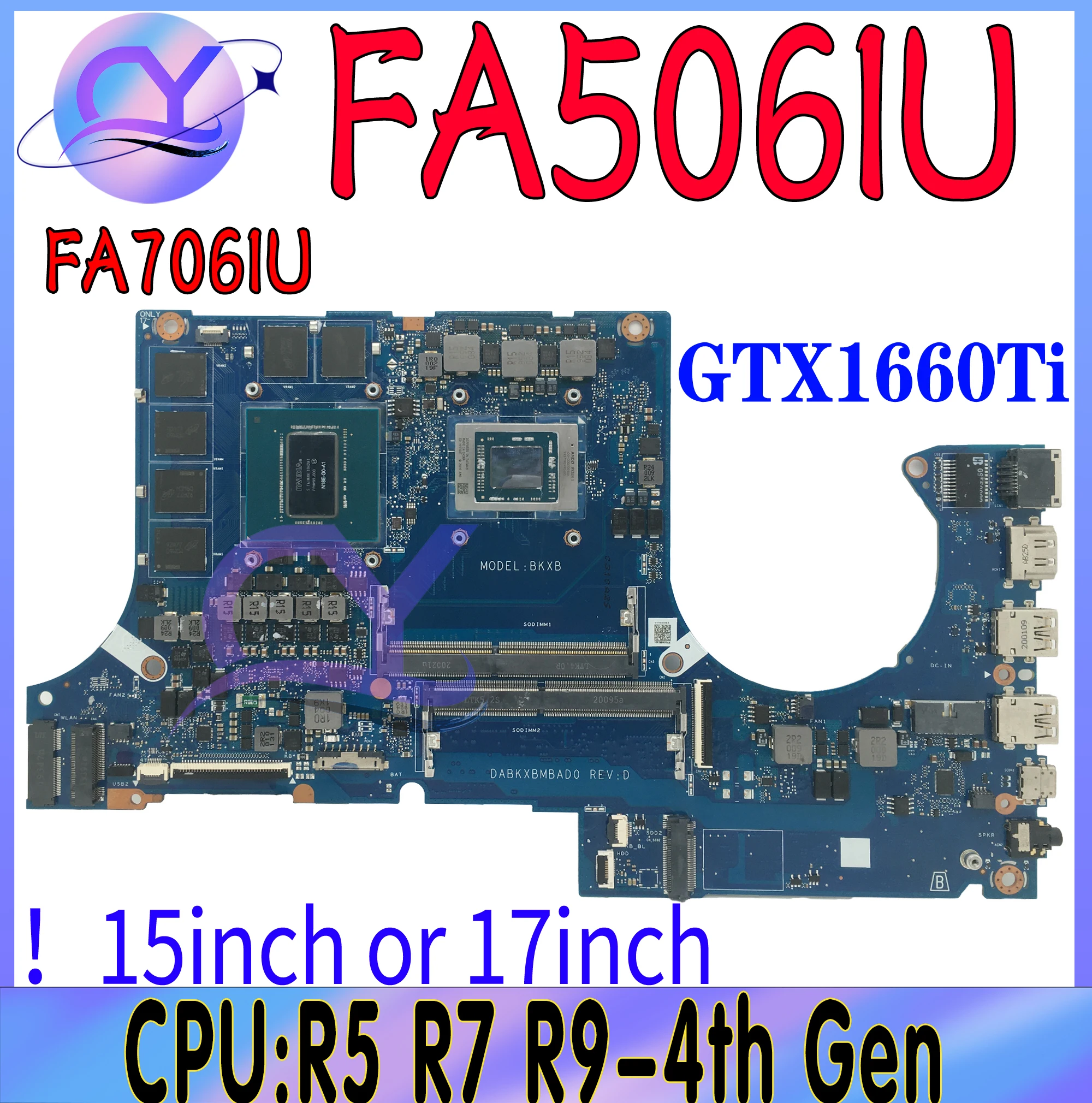 Imagem -03 - Placa-mãe Portátil para Asus Fa506 Tuf A15 Fa706 Fa506iu Fa506iv Fx506i Fa506ii Fa506ih Fa706ii Fa706i r5 r7 r9