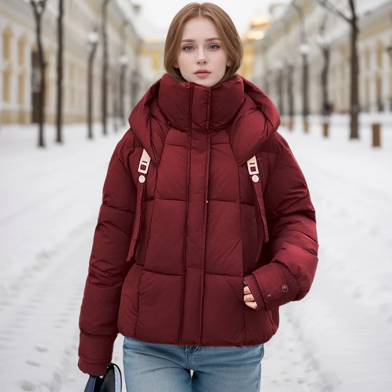 

Ribbon Lady's Winter Padded Coat Solid Color Zipper Fly Windproof Hooded Loose Fit Jacket For Women Short Thickened Female's Top
