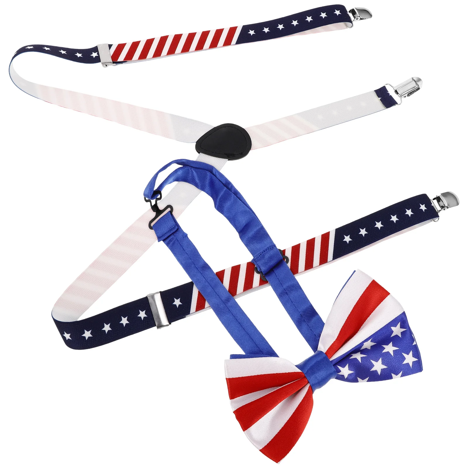 

US Flag Tie Strap Clip Bow Tie Strap Clip For Men Set for Independence Day Party Costume Accessories Mens Fashion Easy Clean