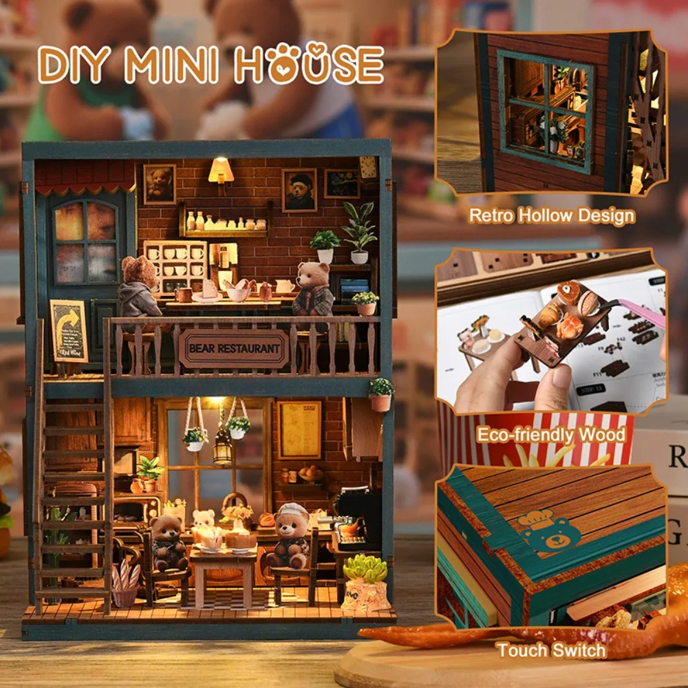 

Набор для творчества «Милый медвежонок»: деревянный 3D-пазл, модель кукольного домика, набор для сборки, подарок ручной работы для взрослых, декор для дома