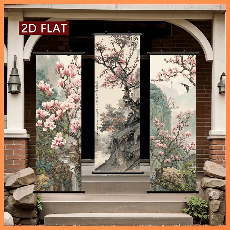 Chinese Landscape Scroll Tapestry Orchid Bird Hanging Painting Fabric Poster Decoration Living Room Home Room Decoration