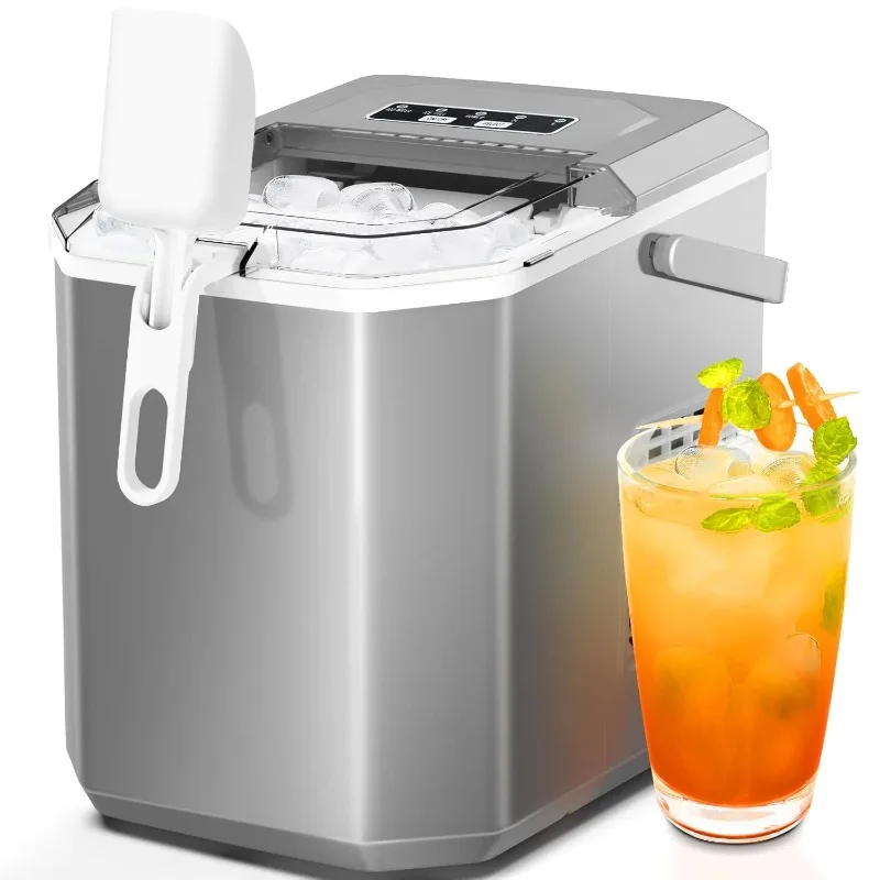 Portable Countertop Ice Maker, with Carry Handle,Self-Cleaning,Basket and Scoop,9 Cubes in 6 Mins,26.5lbs/24Hrs,2 Sizes