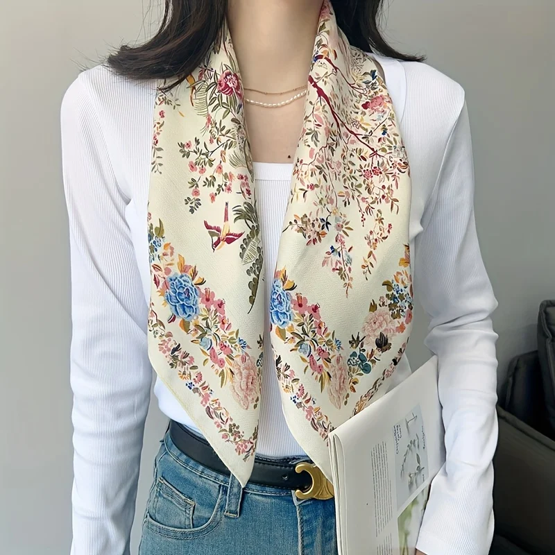 Print 70cm Soft Satin Headkerchief Women Luxury Design Neck Tie Scarf Female Hair Hand Wrist Foulard Shawl Hijab Bandana