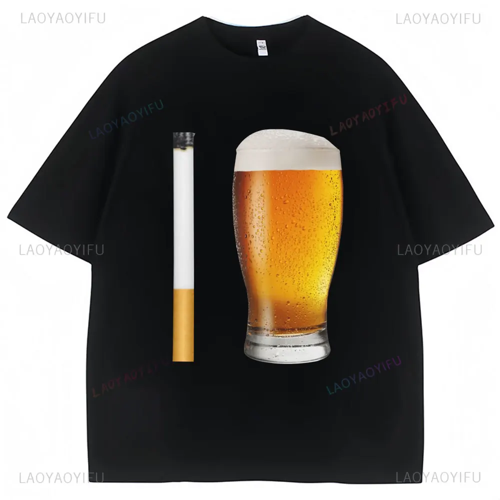 Funny Meme Graphic T Shirts Cigarette and Beer Humor Joke Men Women Fashion Cotton Casual Short Sleeve Streetwear Camisetas