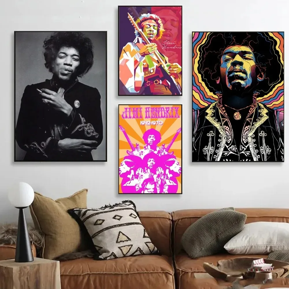 Music Singer Famous Rock Star Jimi Hendrix Creative Canvas Poster HD Sticker Bedroom Entrance Home Living Room Bar Wall Decor