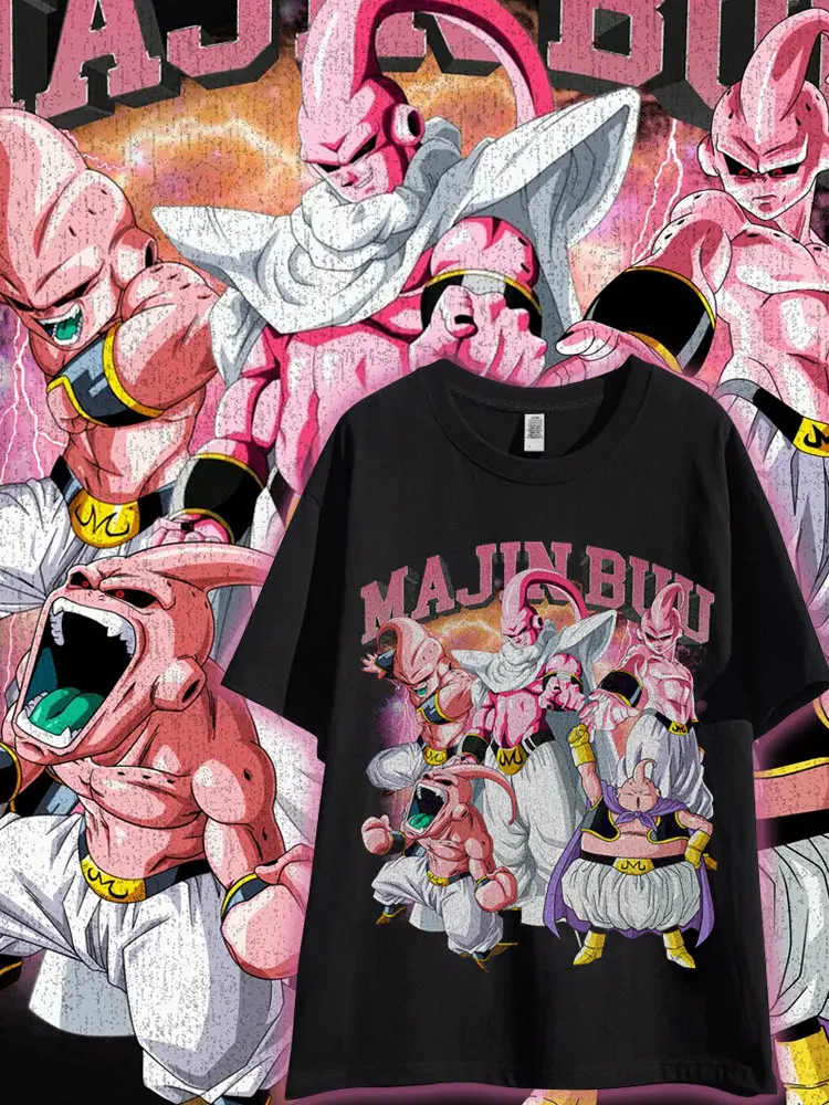 2026 Summer Dragon Ball Oversized T-shirt High Quality 100% Cotton Manga Grid Character Print Unisex Casual for Adults Kids view 3