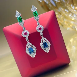 Huitan Green/Red/Blue Cubic Zirconia Dangle Earrings for Women Wedding Accessories Exquisite Female Earrings New Trendy Jewelry