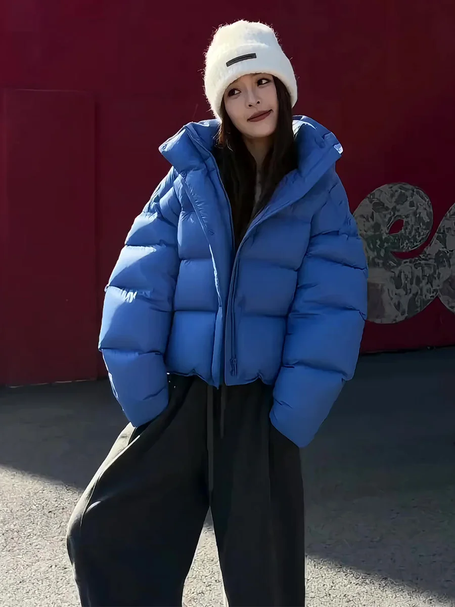 

Casual ort Puffer Jaet Women's Thiened Warm Bread Sle Coat Blue Du down Filling Ci Leisure Sle Zipper Closure