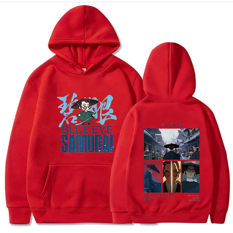 Niedliche Cartoon Blue Eye Samurai Hoodies Manga Kleidung Frauen/Männer mit Tasche übergroße Sweatshirts Winter Fleece O-Neck Sudaderas