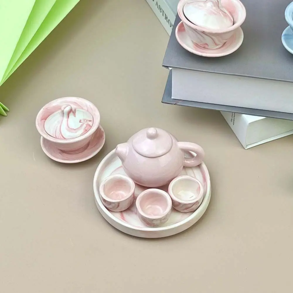 Simulation Mini Tea Cup Set Pretend Play Play House Dollhouse Teapot Home Ornament Desk Figurine Doll Kitchen Trinket Kids Toys