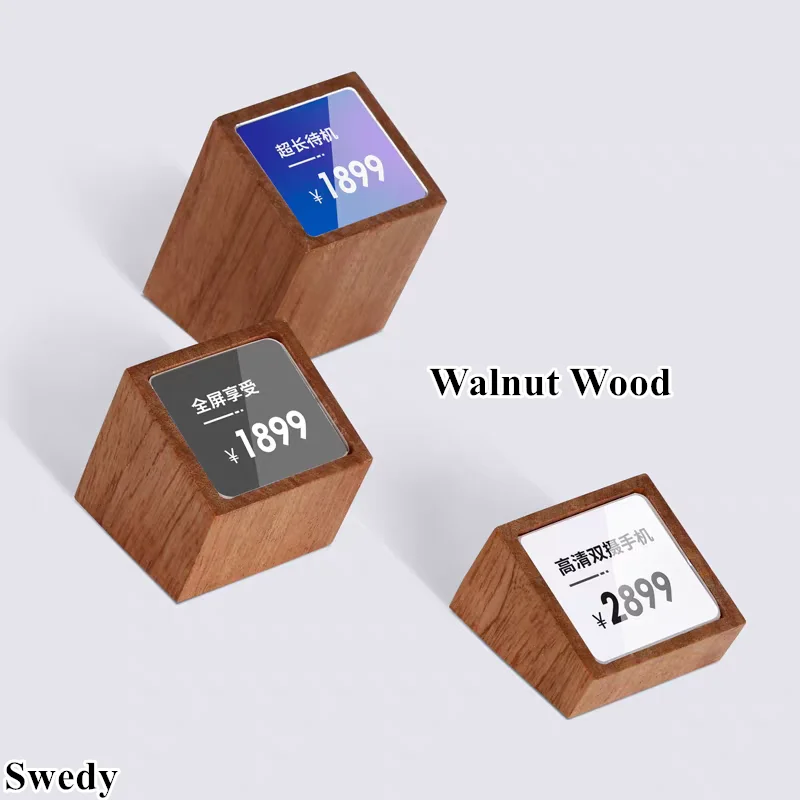 10 Pieces Small Wood Acrylic Price Tags Waterproof Shelf Price Label Holder Tags Sign Holder Display Price Markers