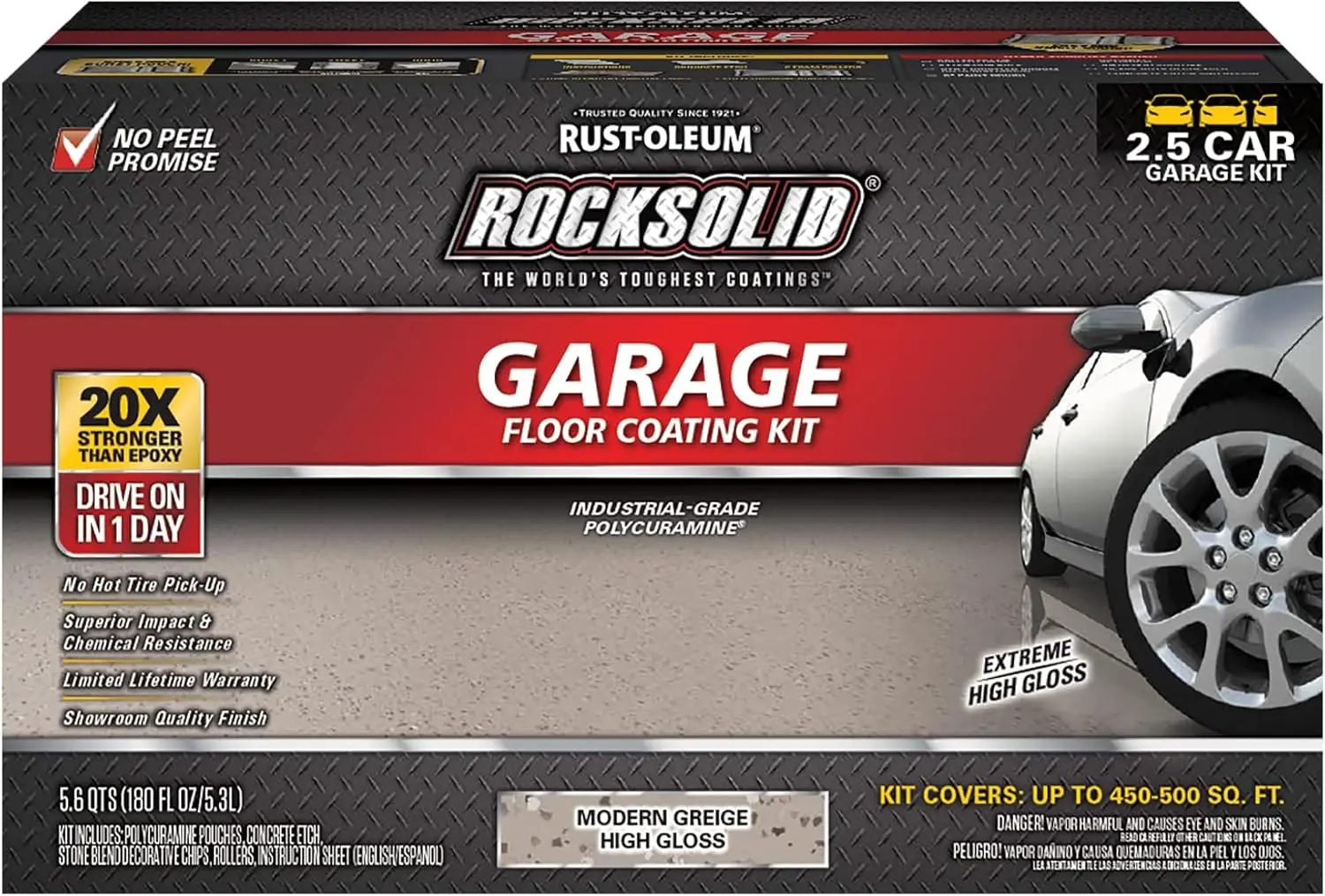 RockSolid Polycuramine 2.5 Car Garage Floor Coating Kit, Modern Greige, 180 Fl Oz (Pack of 1)